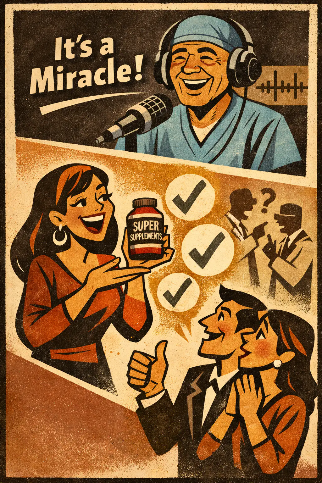 Appeal to authority companion poster in a retro mid-century editorial cartoon style, illustrating occurs when someone treats an authority's endorsement as if it settled the issue, even when the authority is unqualified, the field is divided, or the claim still requires evidence.