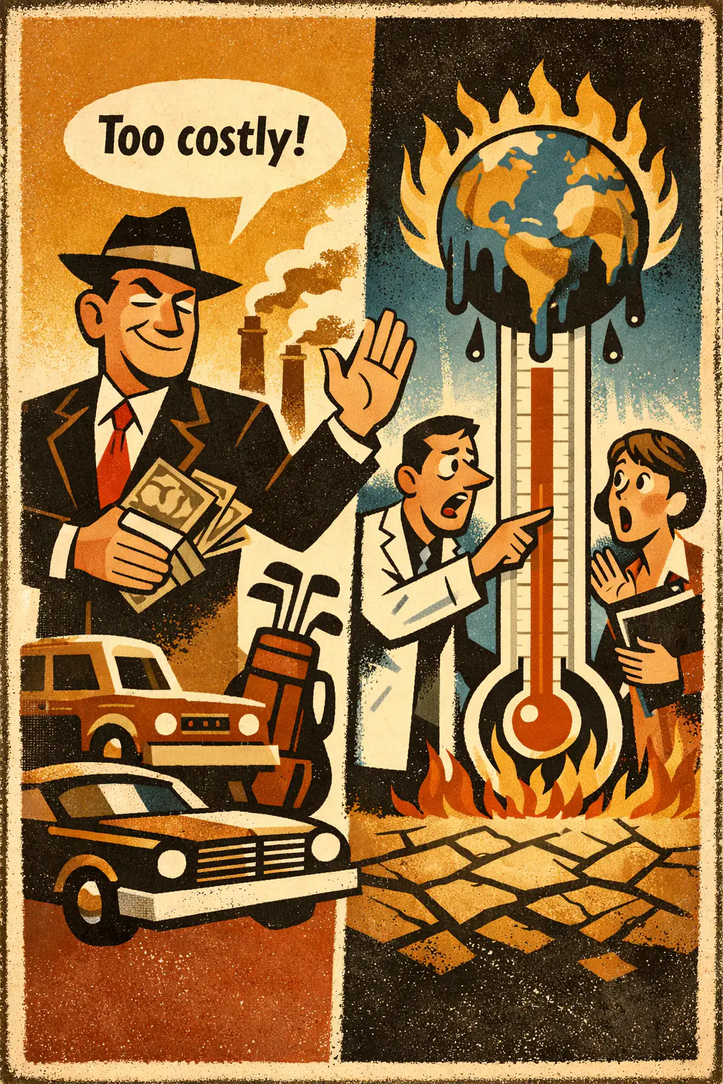 Appeal to consequences companion poster in a retro mid-century editorial cartoon style, illustrating occurs when someone treats the desirability or undesirability of a conclusion as if it were evidence that the conclusion is true or false.