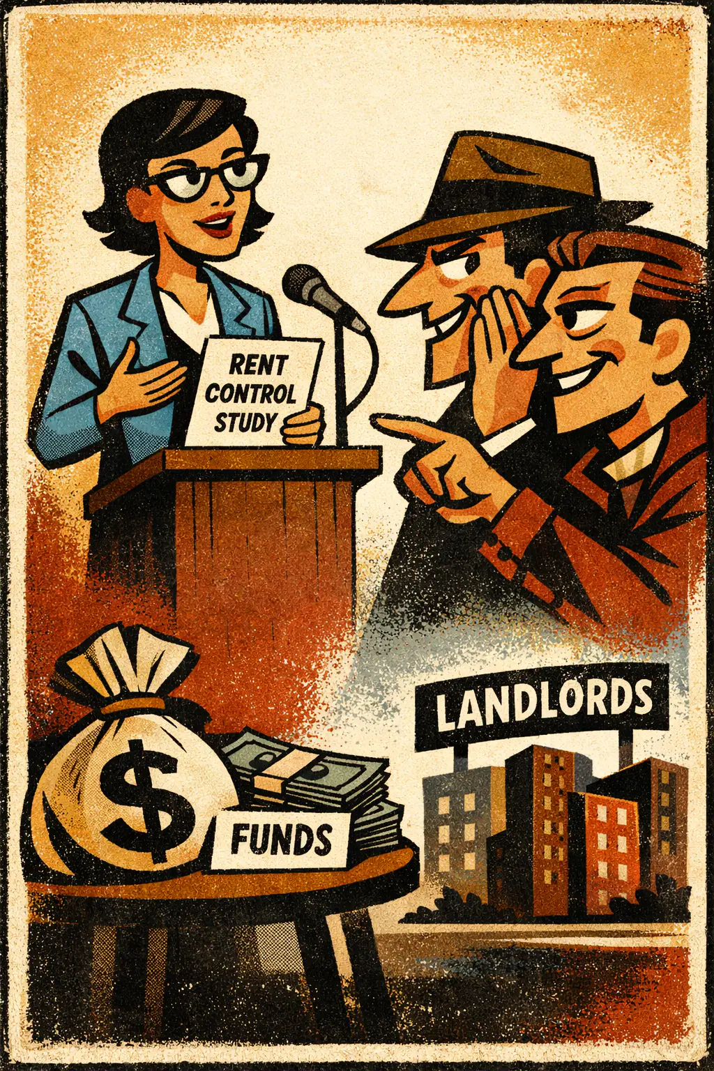 Appeal to motive companion poster in a retro mid-century editorial cartoon style, illustrating occurs when a claim is dismissed by speculating about the speaker's motives instead of addressing the claim itself.