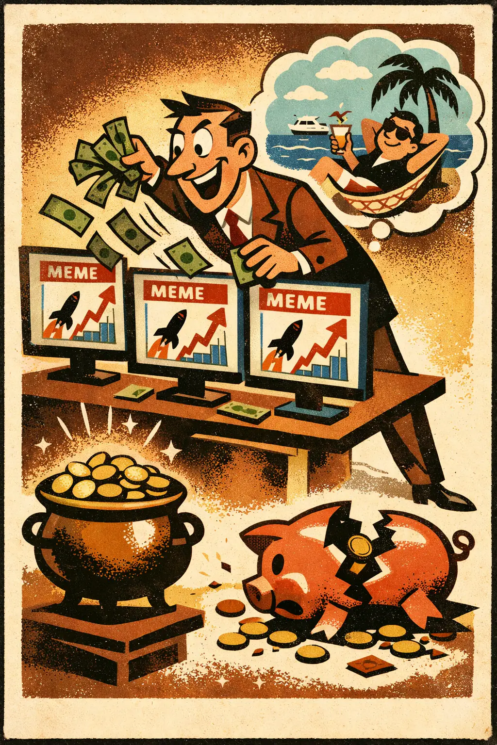 Appeal to probability companion poster in a retro mid-century editorial cartoon style, illustrating occurs when someone assumes that because something could happen, it is therefore likely or inevitable that it will happen.