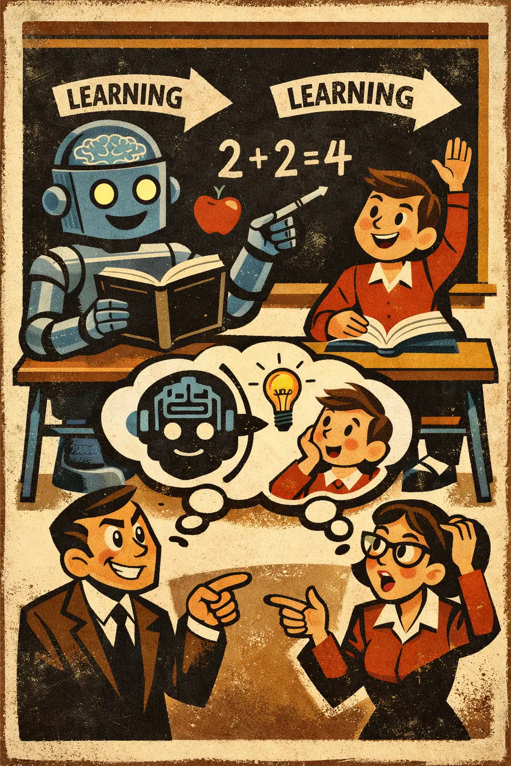 Equivocation companion poster in a retro mid-century editorial cartoon style, illustrating occurs when a key word or phrase slides between different meanings inside the same argument, creating the illusion of support.