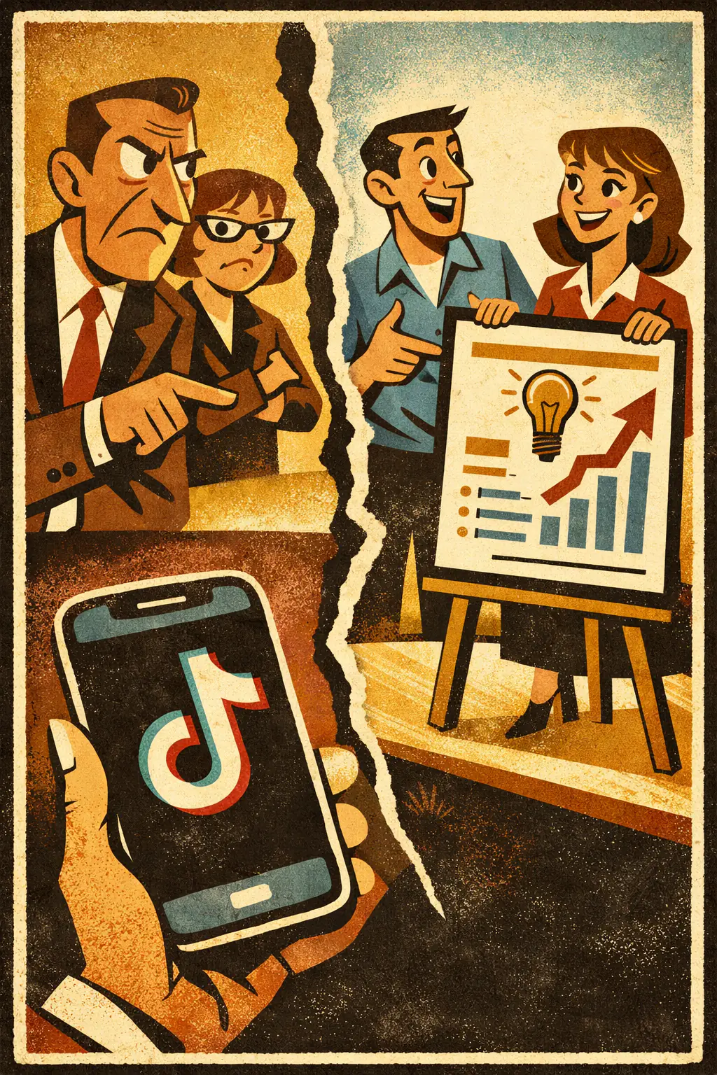 Genetic fallacy companion poster in a retro mid-century editorial cartoon style, illustrating occurs when a claim, practice, or idea is judged mainly by its origin rather than by its present content, evidence, or merits.