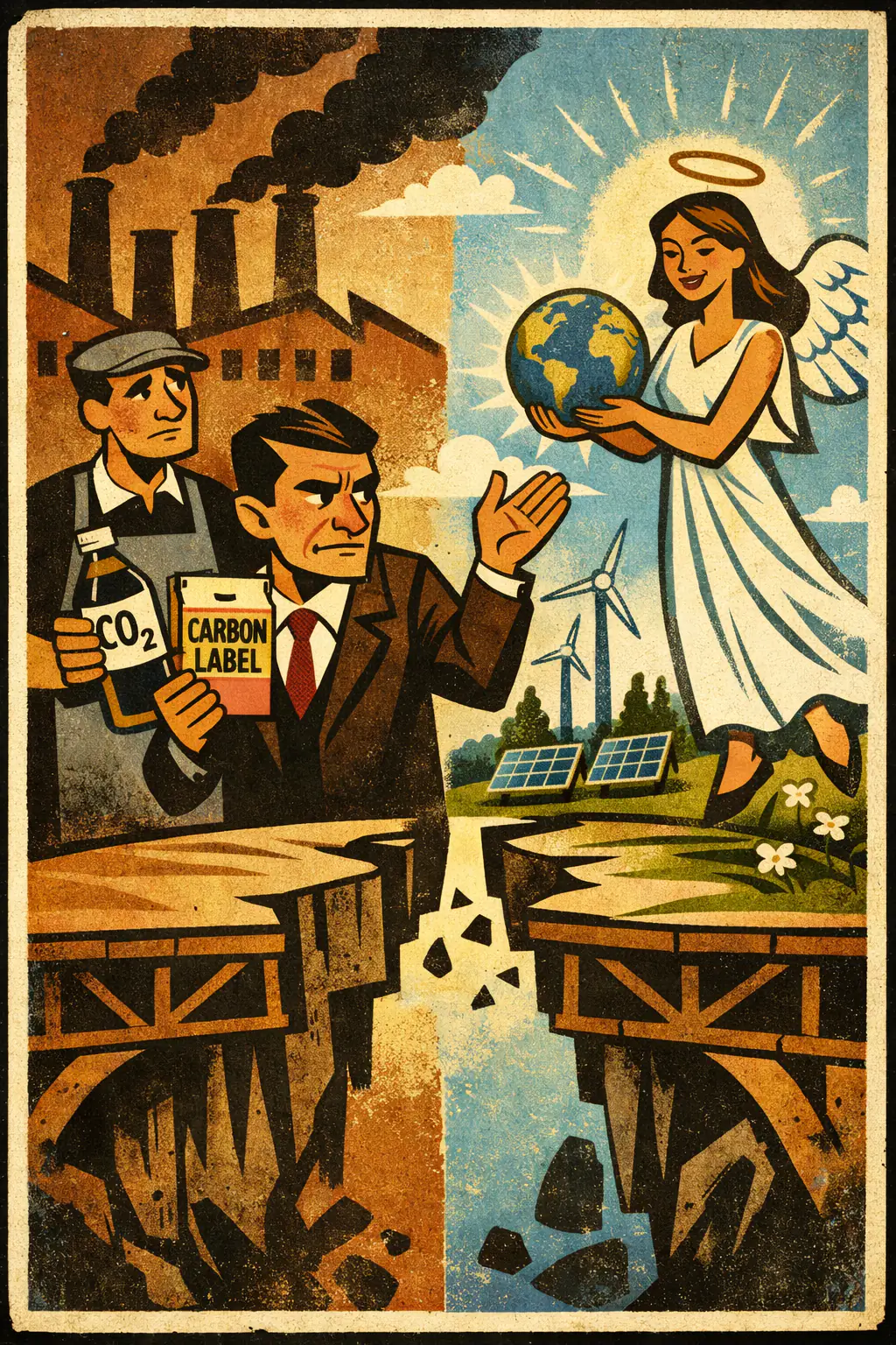 Nirvana fallacy companion poster in a retro mid-century editorial cartoon style, illustrating occurs when a realistic option is rejected because it does not solve a problem perfectly or because an imagined ideal is used as the standard of comparison.