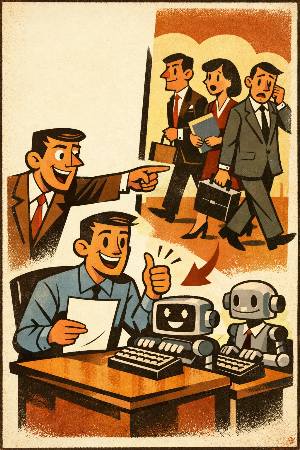 Proof by example companion poster in a retro mid-century editorial cartoon style, illustrating occurs when one or a few examples are offered as if they were enough to establish a universal claim.