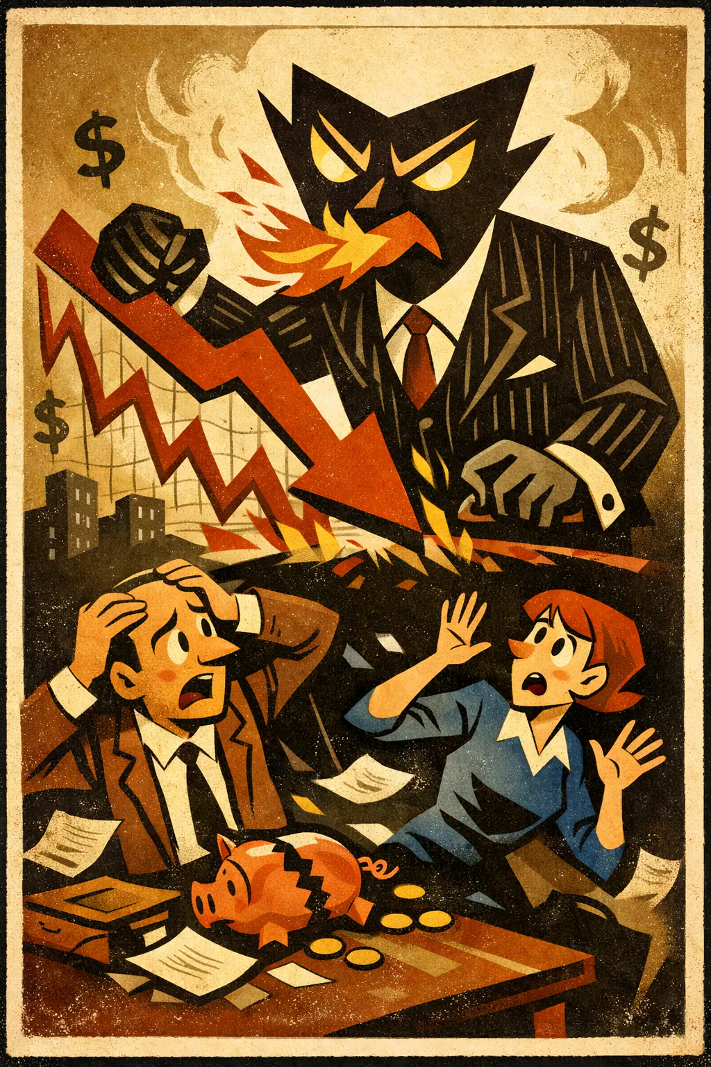 Reification companion poster in a retro mid-century editorial cartoon style, illustrating occurs when an abstraction is spoken of as if it were a concrete agent or thing in a way that misleads rather than merely using harmless metaphor.